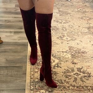 Aldo Burgundy Suede Block Heel Pumps